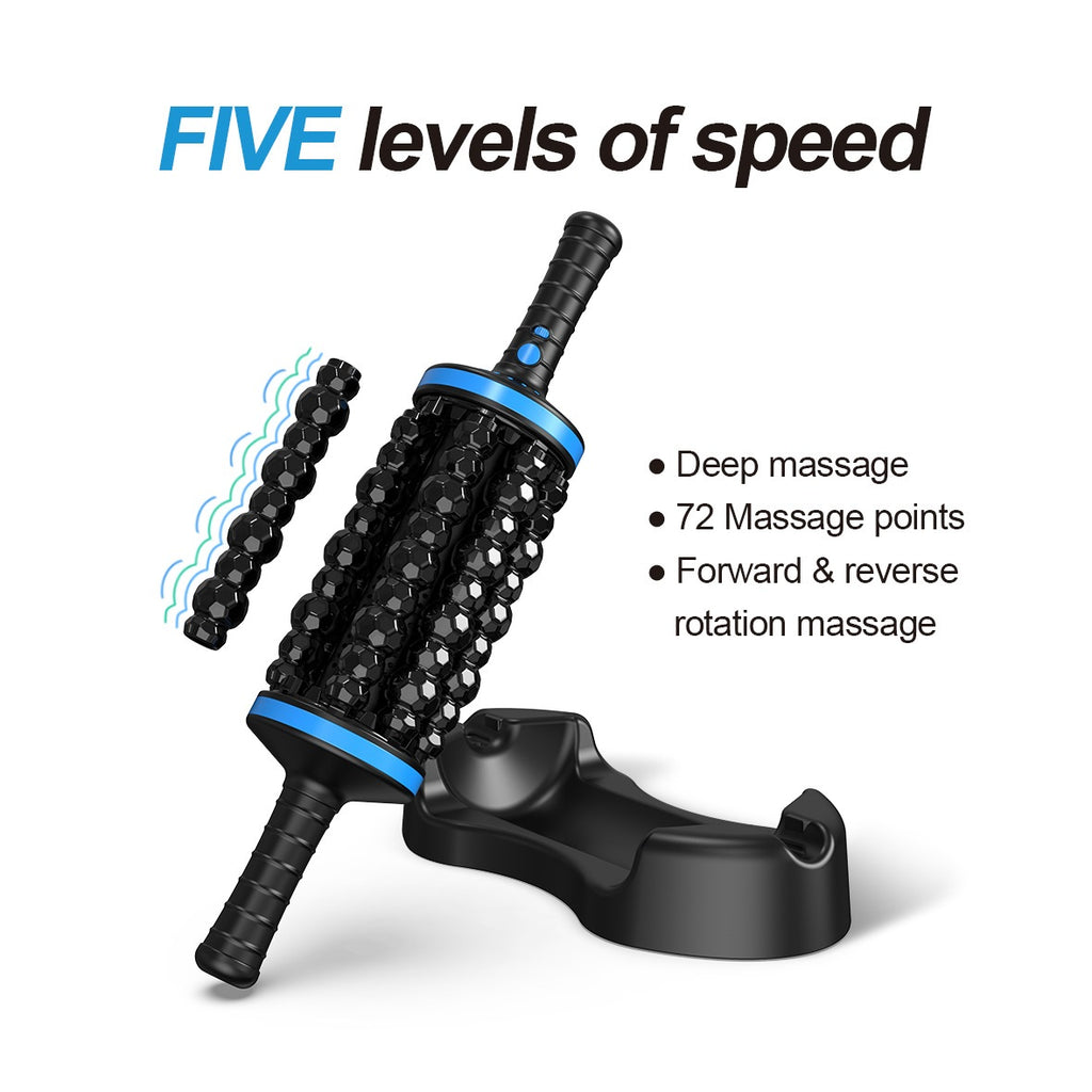 Electric Rolling Percussive Massager, Deep Tissue and Muscle Recovery, Hands-Free Base, Electric Ball Roller Body Massager for Relax Sore Muscle Neck Arm Calf Leg Back, Lymphatic Drainge Fascia Muscle Cellulite Roll Massage Stick Tools