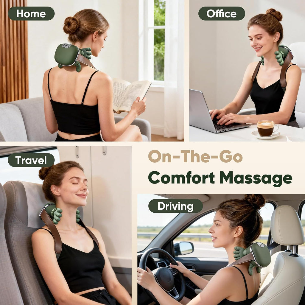 Neck Massager With Heat-Wireless Portable Shiatsu Neck and Shoulder Deep Tissue 4D Kneading Back Massage With Fingers,Simulated Human Hand Design Muscle Relax Hand Massager For Fathers Mothers Day Gifts