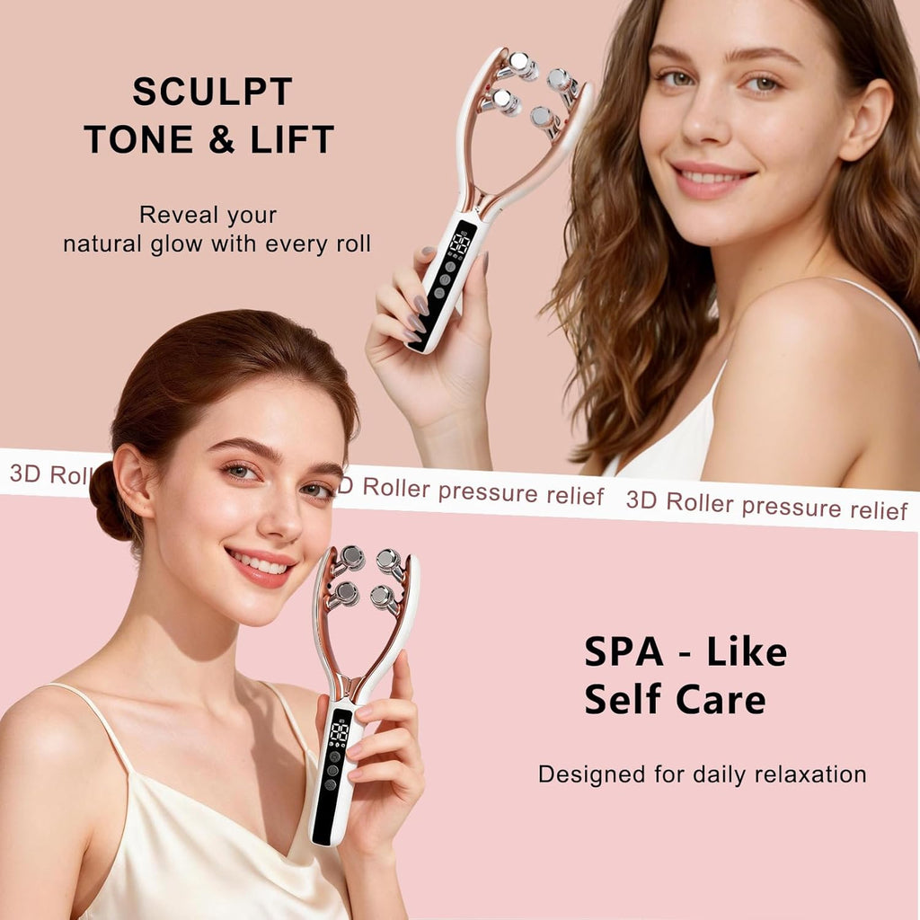 Wireless Facial Massager, 3D Roller Electric Facial Roller, Rechargeable V-Shape Sculpting & Puffiness Relief Tool, Face Roller Lymphatic Drainage for Home & Travel Use