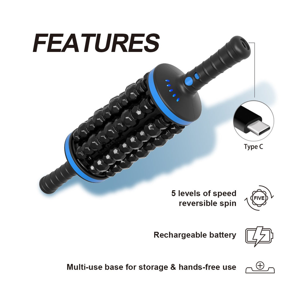 Electric Rolling Percussive Massager, Deep Tissue and Muscle Recovery, Hands-Free Base, Electric Ball Roller Body Massager for Relax Sore Muscle Neck Arm Calf Leg Back, Lymphatic Drainge Fascia Muscle Cellulite Roll Massage Stick Tools